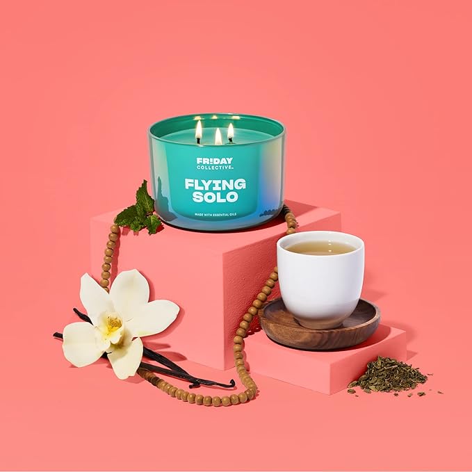 Friday Collective Flying Solo Candle Fresh & Clean Scented Made with Essential Oils 3 Wicks 13.5 oz