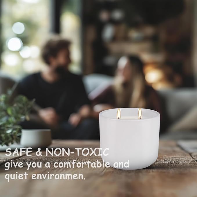 2-Pack Citronella Candles in White Ceramic Jars - 2 Cotton Wicks, Citronella Oil with Elegant White Pillar Design Perfect for Outside Patio, Camping & Garden, Summer Gifts for Indoor Home