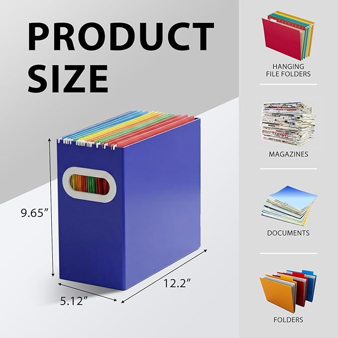 Hanging File Organizer Box, 3 Pack Dard Blue Cardboard File Folder Holder for Letter Size, Portable Desk Document Storage with Handles, for Office,Home,School