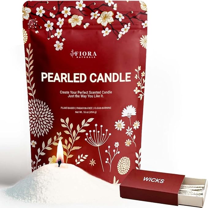 Fiora Naturals Pearled Candle Sand with Wicks – 1 Lb Sand Wax Beads & 20 Cotton Wicks – DIY Refillable Candle Making Kit, Long-Lasting, Smoke-Free, Clean Burning Snow Candles, Mothers Day Gift