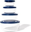 DURA LIVING 8-Piece Glass Food Storage Containers Set (4 Containers + 4 Lids) | Round, Nesting, Microwave & Dishwasher Safe | BPA-Free, Space-Saving | Blue Lids for Pantry & Kitchen Organization