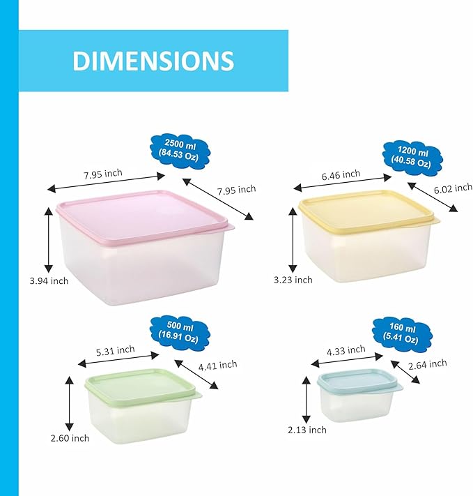 Food Storage Containers with Lids Set of 4 - 5oz, 16oz, 27oz, 84oz Leakproof Airtight Food Storage Containers – Non-BPA Transparent Plastic Containers for Food – Space Saving Nesting Design