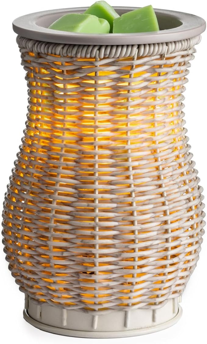 Candle Warmers ETC. Illumination Fragrance Warmer- Light-Up Warmer for Warming Scented Candle Wax Melts and Tarts or to Freshen Room, Graywash Wicker