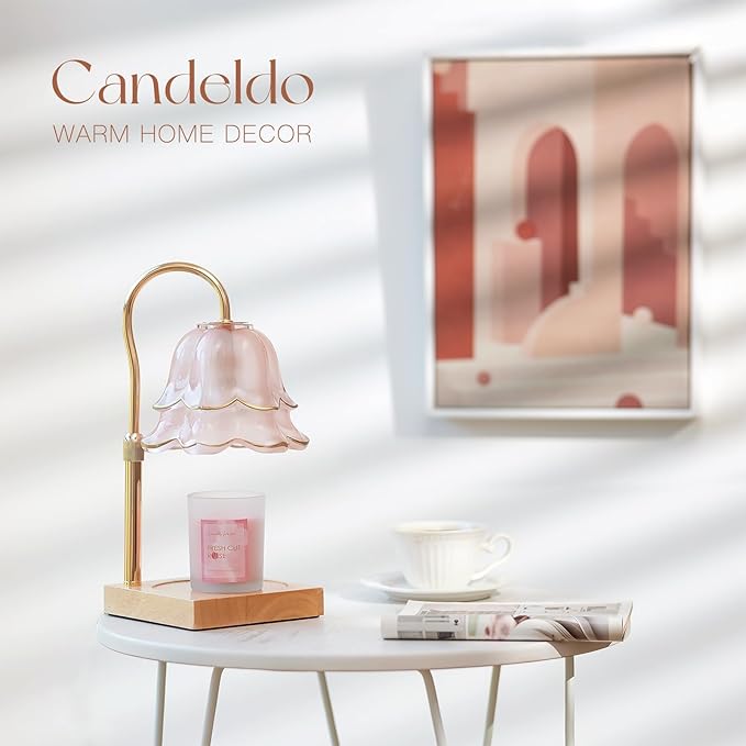 Candeldo Mom Birthday Gifts for Women: Candle Warmer Lamp with Scented Candles Dimmable Pink Flower Wax Warmer with Timer Mothers Day Housewarming Gift