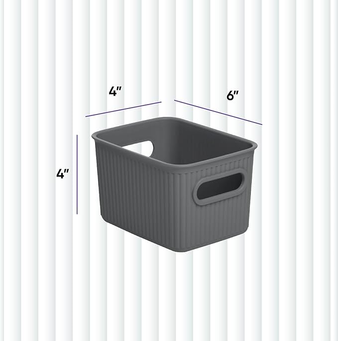 Superio Decorative Plastic Basket Open Home Storage Bins Organizer Baskets, Small, Grey (8 Pack) Container Boxes for Organizing Closet Storage Bins for Shelves Drawer Shelf, 1.5 Liter