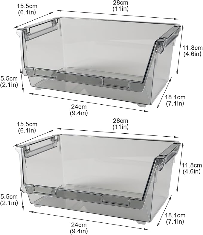 2Pack Pantry Organization and Food Storage Bin, Stackable Snack Organizer with Handles,Refrigerator Organizers and Storage for Kitchen Pantry Bathroom for Snacks, Spices,Chips Food Organizer
