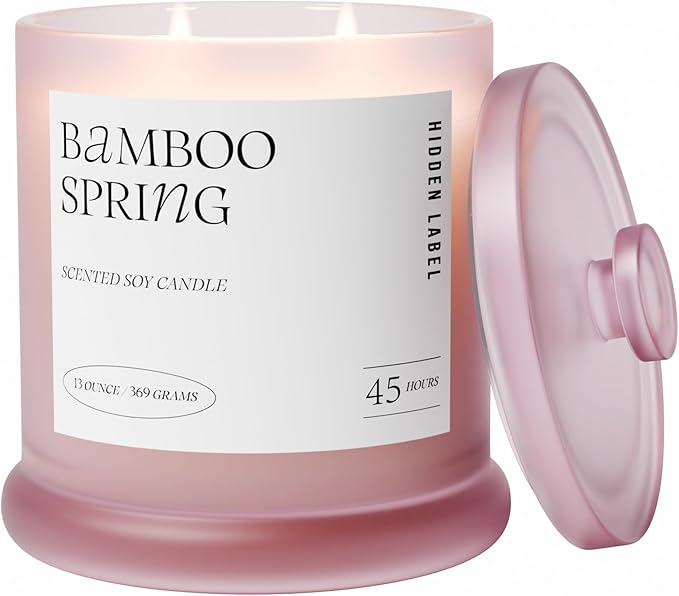 Spring Bamboo Scented Candle, 13oz Natural Soy Wax, 2 Wick Large Candles for Home Scented, 75Hour Long Lasting Slow Burning | Aromatherapy Candle for Home Decor, Stress Relief & Relaxation