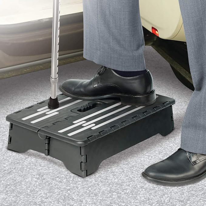Miles Kimball Fox Valley Traders Portable Help Step, 16” W x 12” D x 4” Tall – Folds to Small Size for Storage, Non-Slip Rubber Step Surface for Safety, Durable Plastic Construction Supports 300 Lbs.