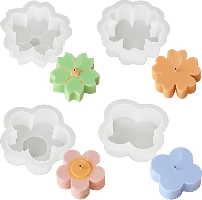 4 Pack Candle Molds for Candle Making, Moldes para Velas, Flower Molds Silicone Candle Molds for DIY Scented Candle, Soy Wax, Cake, Soap, Resin Casting Craft Making