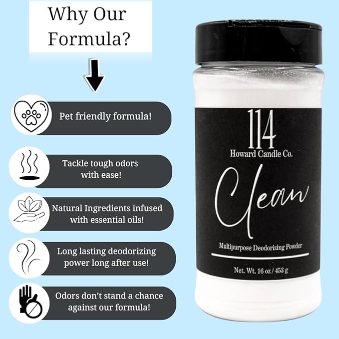 16 oz. Powerful Clean Linen Fabric & Upholstery Deodorizer & Freshener. Home Odor Eliminator For Strong Odor. Pet Safe. Vacuuming Powder Use for Furniture,Carpet,Rug,Mattresses,Cat Litter