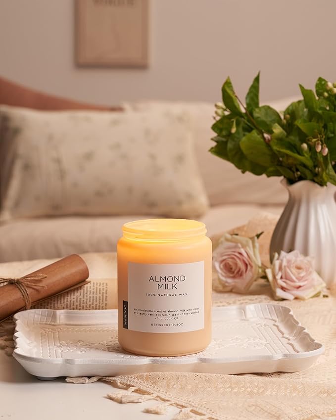 M&SENSE Almond Milk Scented Candles for Home, 19.4oz 110 Hours Long Lasting Non Toxic Natural Organic Soy Wax Relaxing Scented Candle Valentine's Day Gift for Women Men