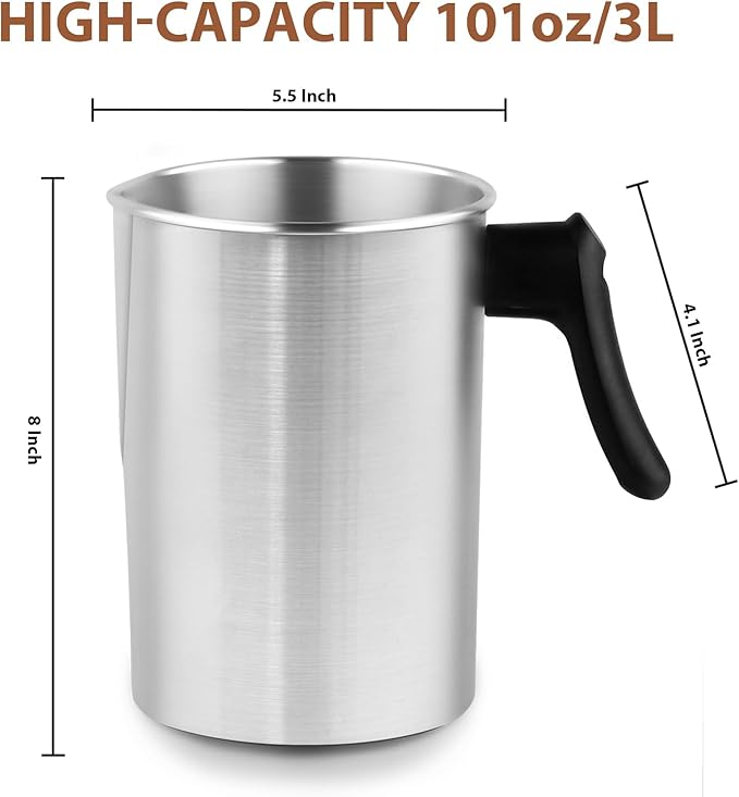 SAEUYVB Light Candle Making Pouring Pot, Holds for 4 pounds, Aluminum Wax Melting Pot with Heat-Resistant Handle and Dripless Pouring Spout for Candle Making，3L