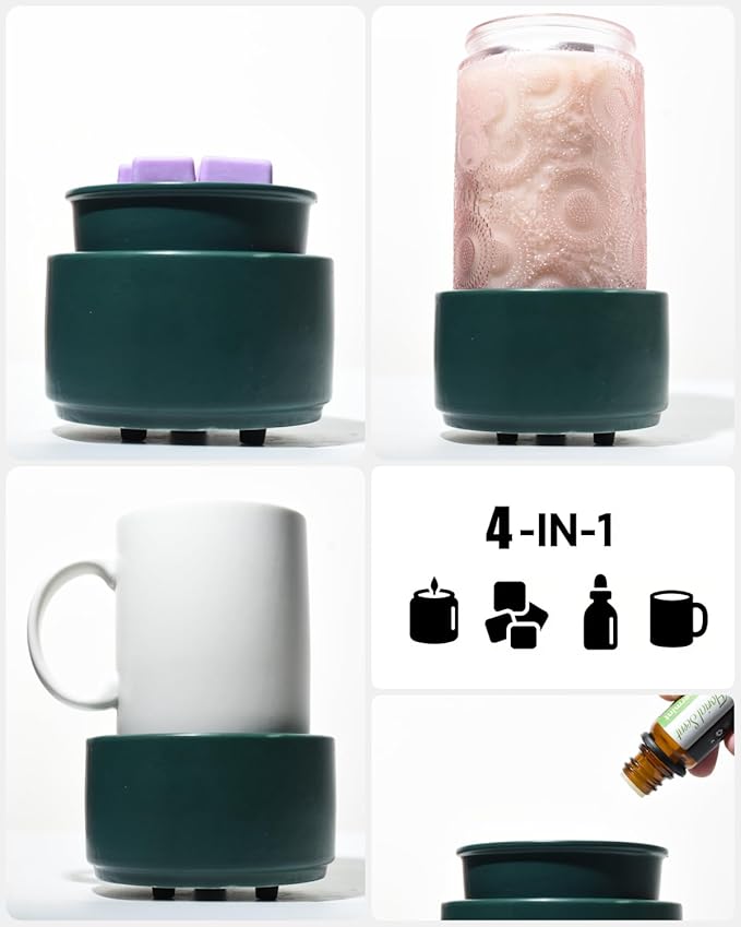 Ceramic Electric Wax Melt Warmer & Cube Oil Melter Cute Small Warmers Aromatherapy for Home Decorative Burner Melts Scented Candle Tart Scent Warm Fragrance (Dark Green)