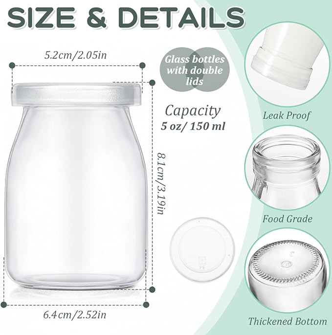 Zubebe 6 Pack 5 oz Christmas Glass Milk Bottles with 12 Lids - Versatile Small Glass Jars for Holiday Party Favors, DIY Decorations, Yogurt Pudding, and Juice, Reusable