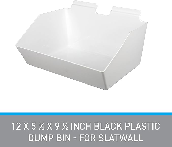 SSWBasics Slat Wall Accessory - Set of 2, 12 x 5 ½ x 9 ½ Inch White Plastic Slatwall Bins - Durable and Versatile Slat Wall Accessories for Organized Storage Solutions