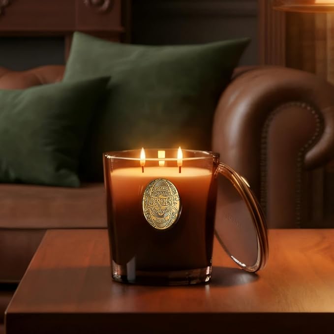 M&SENSE Large Two-Wick Soy Candle | Mahogany Sandalwood & Black Brown | 19.8 oz, 120H Burn Time | Luxury Scented Candle for Relaxation, Gifting, Home Décor | Ideal for Bedroom, Office, Party Ambiance