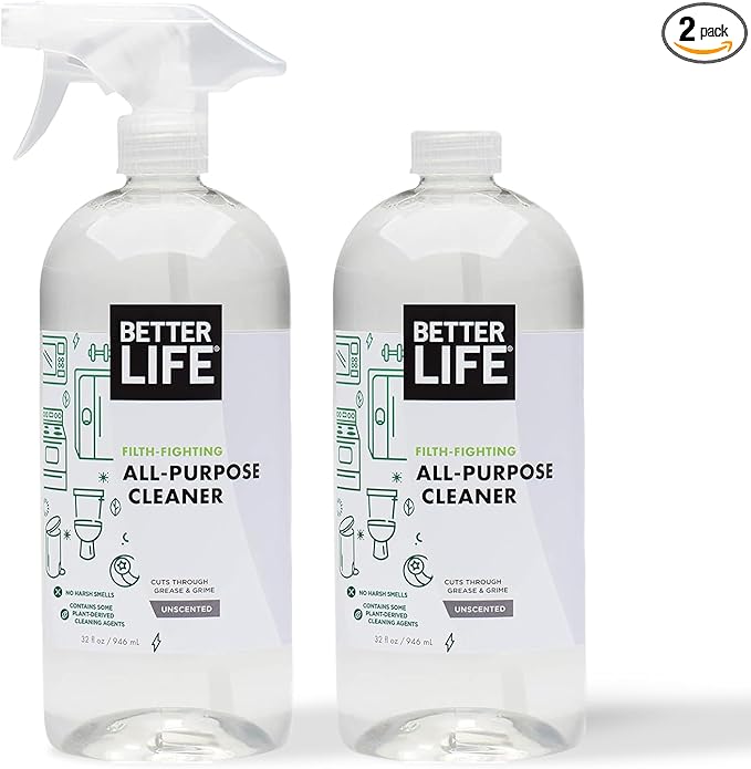 Better Life All Purpose Cleaner - Multipurpose Home and Kitchen Cleaning Spray for Glass, Countertops, Appliances, Upholstery & More - Multi-surface Spray Cleaner - 32oz (Pack of 2) Unscented