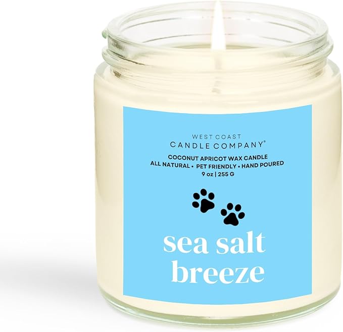 Sea Salt Breeze | Pet Friendly Candle | Soy-Free Coconut Apricot Wax | Clean Burning | Non-Toxic | Veterinarian Approved | Pet Odor Eliminator | Air Freshening Scented Candle | 9 oz