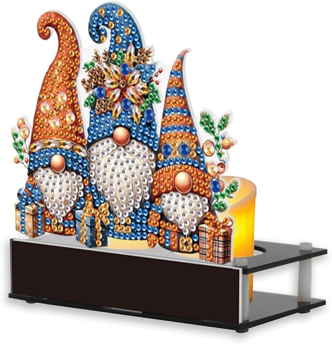 TDFERAN Diamond Painting Taper Candle Holders Christmas 12x11cm Candlestick Holders Centerpieces Candlestick Holders Candle Stick Holders for Home Decoration Party Housewarming Gifts Christmas Gnome