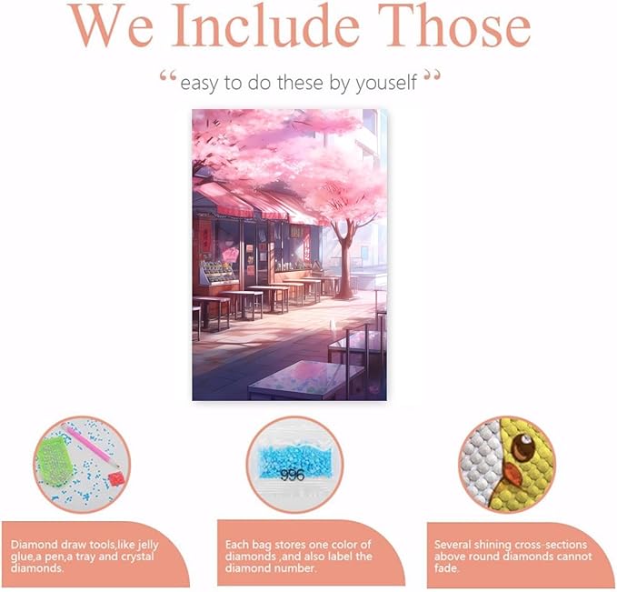 GUAIEUW DIY 5D Round Diamond Spring Cherry Blossom Diamond Painting Kits - Full Diamond Crystal Art Kit for Adults, Suitable for Modern Taste Home Decor Gifts 12x16 Inch