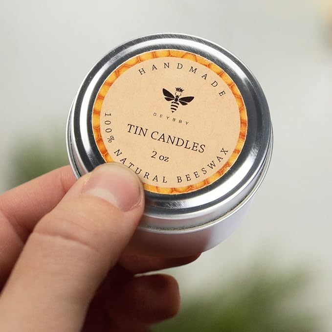 DEYBBY Pure Beeswax Emergency Candle Set of 4 - Natural Honey Scented Travel Tin