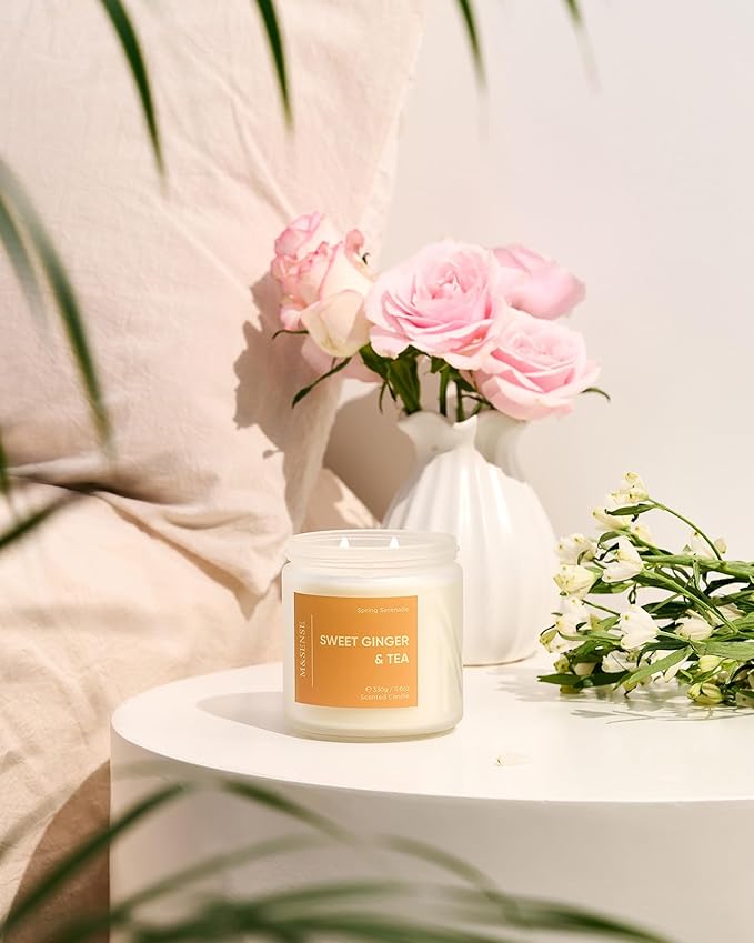 M&SENSE Sweet Ginger & Musky Scented Candle - 11.6oz Natural Soy Non Toxic Candle 70-Hour Burn Time, 2 Wick Aromatherapy Housewarming Gifts for Easter Home Decor & Women Men