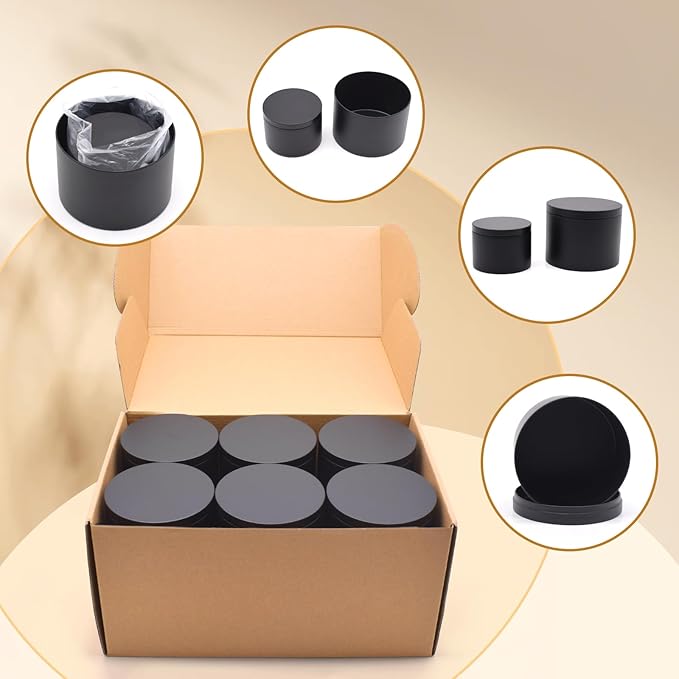 24-Pack Candle Tins, 12pcs 8oz + 12pcs 16oz Candle Jars for Making Candles, Bulk Empty Candle Containers for Making Candles - Black