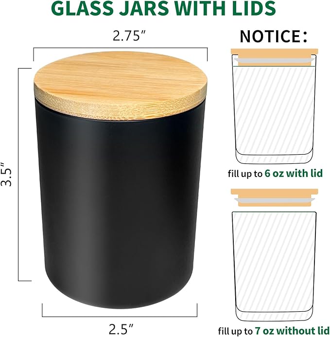 SUPMIND 15 Pack Glass Candle Jars- 7 fl.oz Matt Black Empty Candle Jars with Bamboo Lids and Sticky Labels, Bulk Candle Containers for Making Candles for Halloween