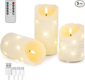 Rechargeable Flameless LED Candles,Flickering Candles with Remote Control & Timer Embedded Fairy String Lights,Real Wax,4" 5" 6" Set of 3 for Valentine's Day,Table Centerpiece Decorations,Home Decor