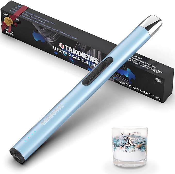 Candle Lighter, Electric USB Lighter with LED Display, Safety Switch, Rechargeable, Windproof, Blue