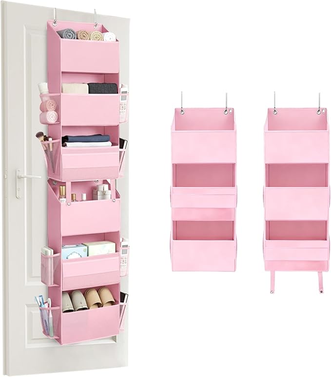 GRANNY SAYS Over The Door Organizer, 6-Shelf Detachable Behind the Door Storage with 8 Pockets, Waterproof Anti Tilt 40lb Large Capacity Hanging Shelf for Nursery, Bedroom, Kids Room, Pink