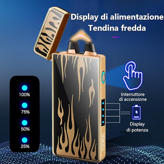 YOZWOO Electric Arc Plasma Lighter - Rechargeable Type-C, Windproof with LED Power Display for Candles, Fireworks, BBQ