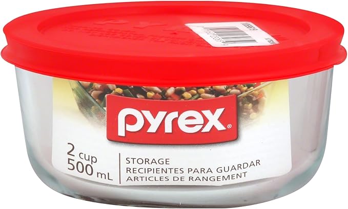 Pyrex Simply Store 2-Cup Single Glass Food Storage Container with Plastic Lid