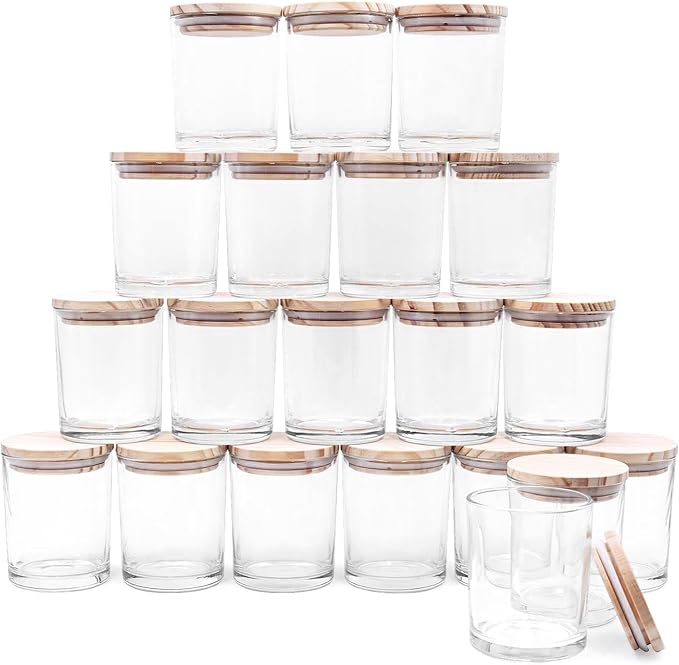Thick Candle Jars for Making Candles 20 Pcs, 7 OZ Empty Jars with Wood Lids for Candle Making, Sample Container, Clear