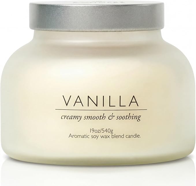 Volcano Vanilla Candle 19oz:- with a Crackling Wooden Wick in Large 4" x 5" Large Elegant White Glass Jar in a Presentation Gift Box and Protective Shipping Box