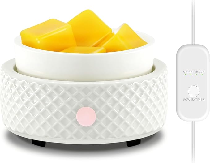 Wax Melt Burner Warmer with Timer Ceramic 4-in-1 Electric Candle Warmer Auto Shut-Off for Scented Wax Melts, Candle Jars, Essential Oil, Coffee Cup Warmer Home Decor Fragrance Gifts for Women - White