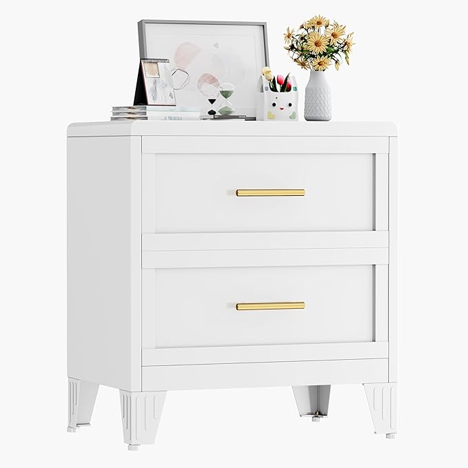 Ckzbx Metal Dresser Narrow Dresser for Bedroom Chest, 26.42" H Drawer Chest, Closet Dressers & Chests of Drawers for Living Room, Hallway (2 Drawers White 24inch Wide)