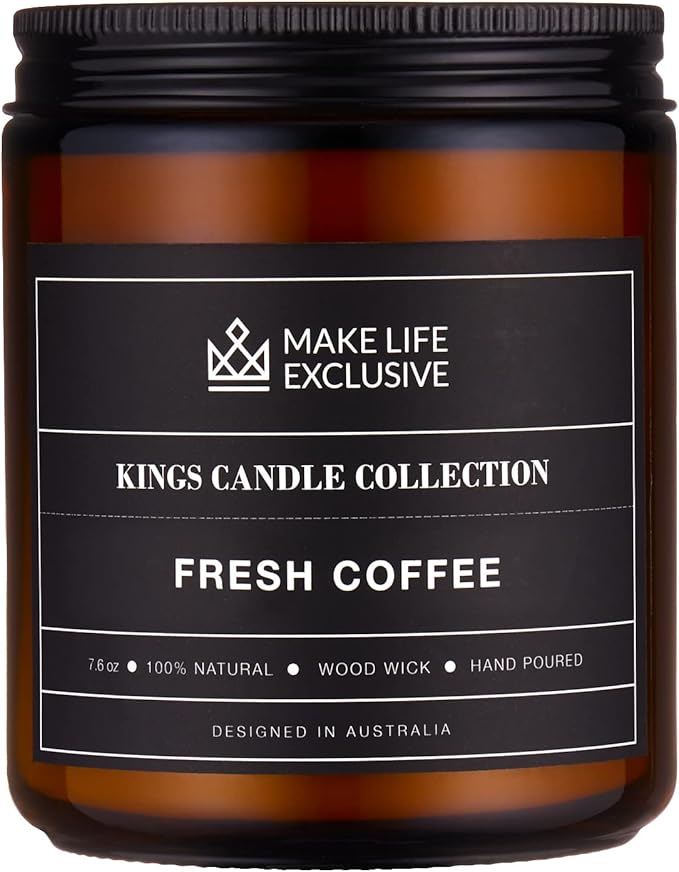 Scented Candles for Men | Fresh Coffee, Smells of Espresso | Wooden Wick, Long Lasting, Masculine Scents | Natural Soy Jar Candle for Home, Bachelor Pad Decor | The Perfect Mens Gift