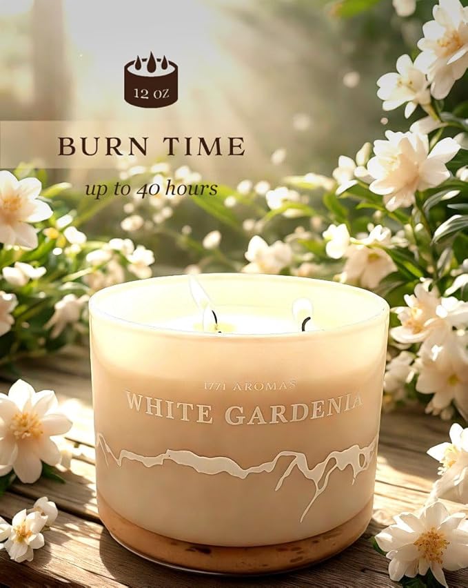 White Gardenia Scented Candles - 100% Natural Soy Wax - Large 3 Wick Jar Candle - Up to 50 Hours Burning Time - Candles for Home - Gift-Ready Candle for Men & Women - Aromatherapy