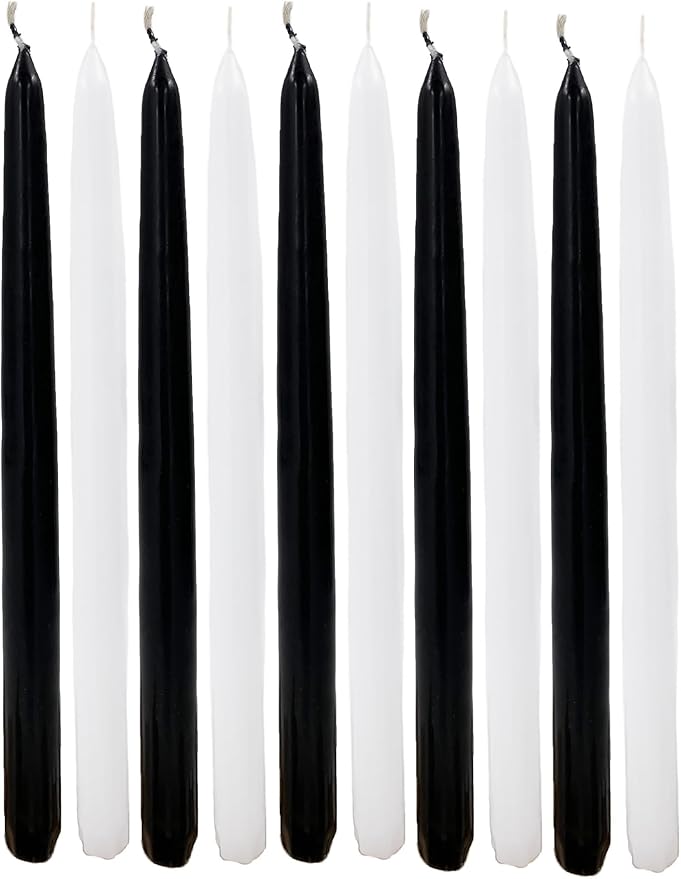 D'light Online Elegant 10" Black Tie Taper Candles Premium Quality- Unscented, Hand-Dipped Tapered Candles, Dripless and Smokeless - Set of 12 (10 Inch, Black Tie)