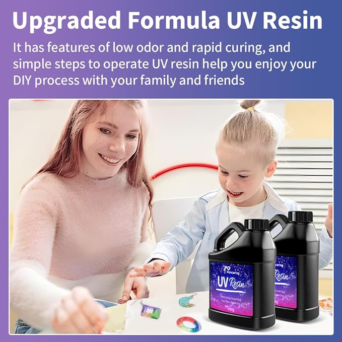 Honcaring UV Resin Bulk 2000g, Hard Type Clear Beginner-Friendly Kit, Upgraded Formula & Crystal Clear for Jewlery Making, Art Craft, 1000g*2 Resin UV Kit for Earring, Pendant, DIY