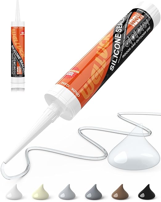 WELLUCK Clear Silicone Caulk, 100% Waterproof Silicone Sealant Adhesive Caulking,for RV, Kitchen,Bathroom, Window, Door, Glass,10.2FL.OZ/300ML (1Pack)
