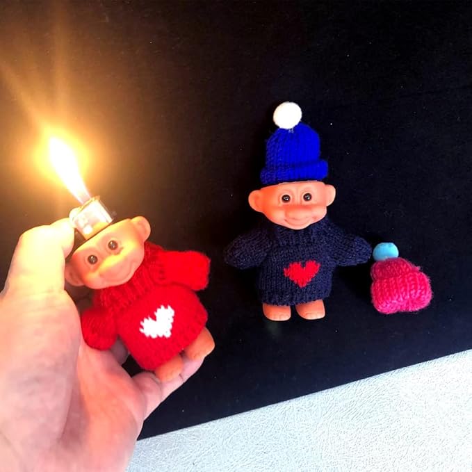 2 Pack Cute Troll Dolls Lighter Case Holder Silicone Funny Mini Dolls Lighter Pouch Sleeve with Sweater &Hat for Regular Lighter (Lighter not Included) (Dark Blue & red)