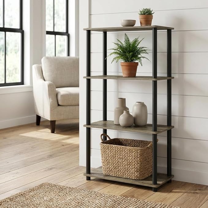 Furnifact French Oak Black Bookcase, Modern Wood Storage Shelf, Durable Construction, Stylish Home Office or Living Room Organizer