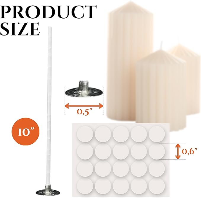200PCS Candle Wicks 10 Inch with Candle Stickers – 100PCS Large Cotton Candle Wicks and 100PCS Double Sided Candle Stickers for Candle Making Candle DIY Supplies