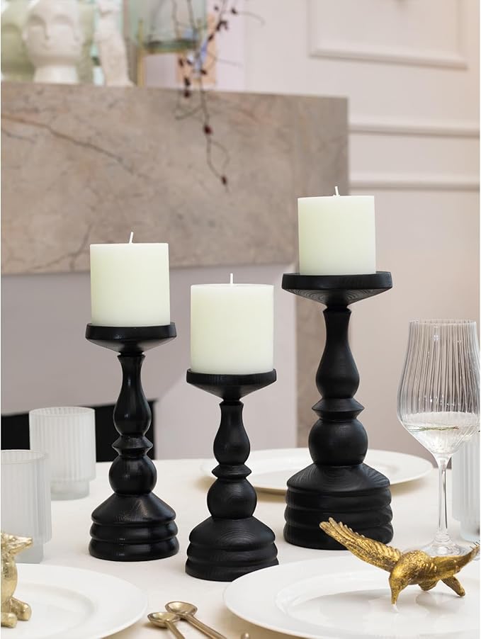 CANDWAX 3x3 Pillar Candles Set of 3 - Rustic Unscented No Drip Ivory Candles for Home Decor, Weddings, Centerpieces