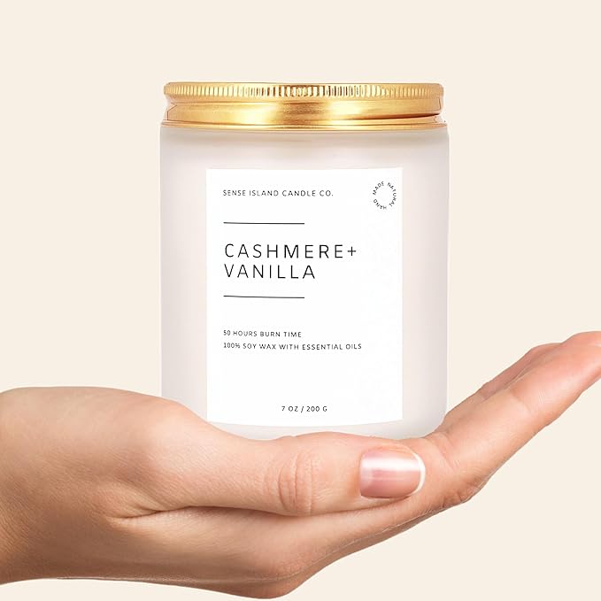 Crackling Wood Wick Vanilla Cashmere Scented Candle Natural Soy Wax 50 hrs Long Lasting Hand-Poured Highly Scented Crackle Wooden Wick Soothing Sound