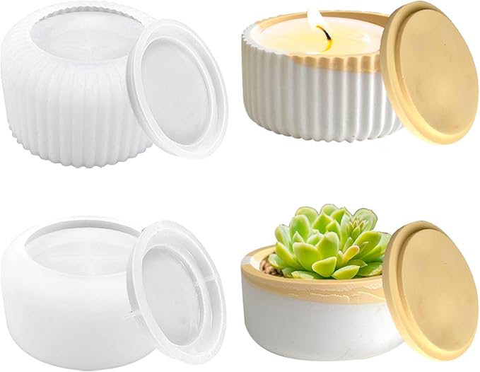 2PCS Storage Box with Lids Candle Jar Molds Set, Tea Light Candle Holder Silicone Molds for Resin, Round Shape Tealight Candle Molds for Epoxy Casting DIY Projects