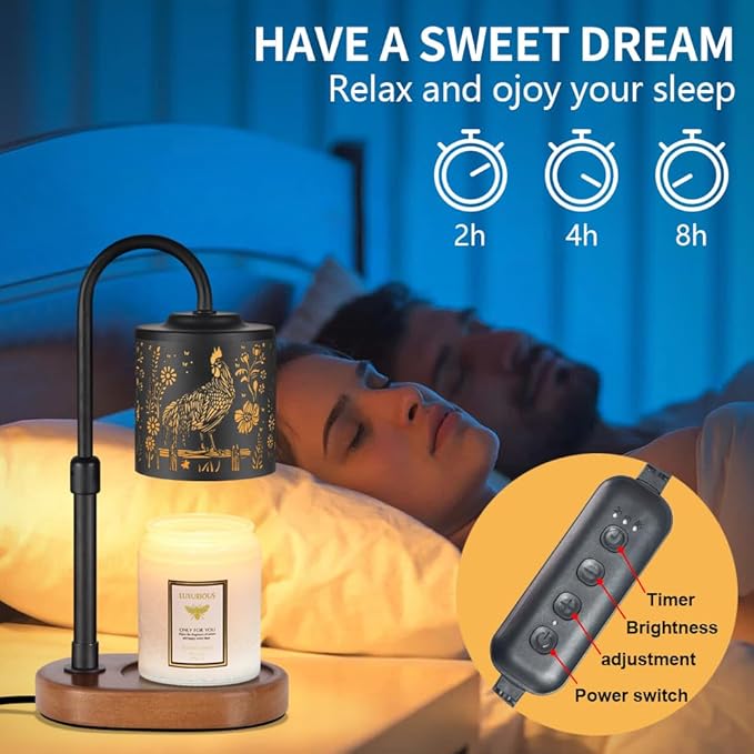 Dimmable Candle Warmer Lamp with Timer Adjustable Height for Scented Jar Candles Electric Candle Wax Melt Warmer for Home Decor Christmas Birthday Gifts for Women Mom(Chicken)