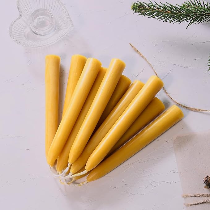 6'' Natural Beeswax Taper Candles Set of 12, DEYBBY Smokeless and Dripless Beeswax Candles, 4-5Hrs Burn Time, Nontoxic